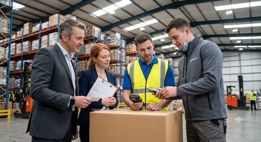 On-site packing service team with client